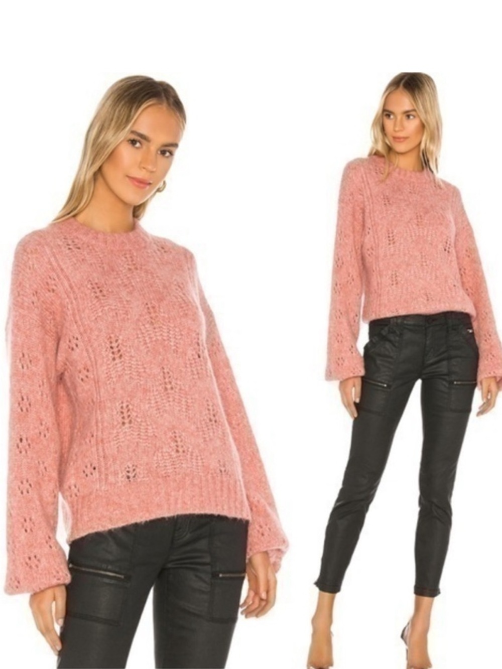 Joie Revolve Lihui Wool Alpaca Sweater in Tulip Balloon Sleeve Pointelle Small
